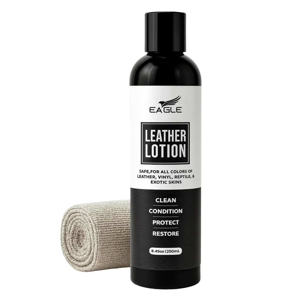 Eagle Leather Lotion 8.5oz Leather Conditioner w/ Cloth‎ for Boots Jackets Bags